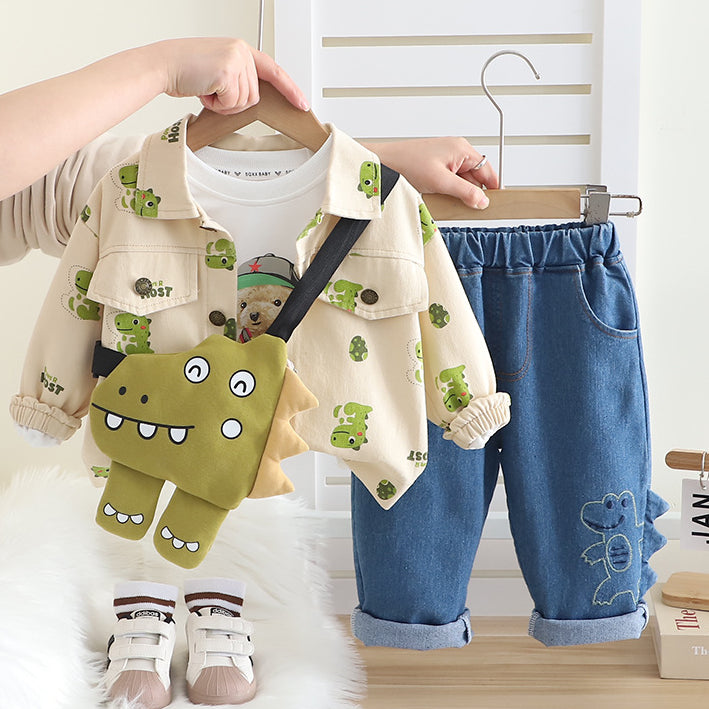 Toddler 3-Piece Sweatshirt, Pants & Bonus Bag Set β Khaki or Green (1-5 Years)